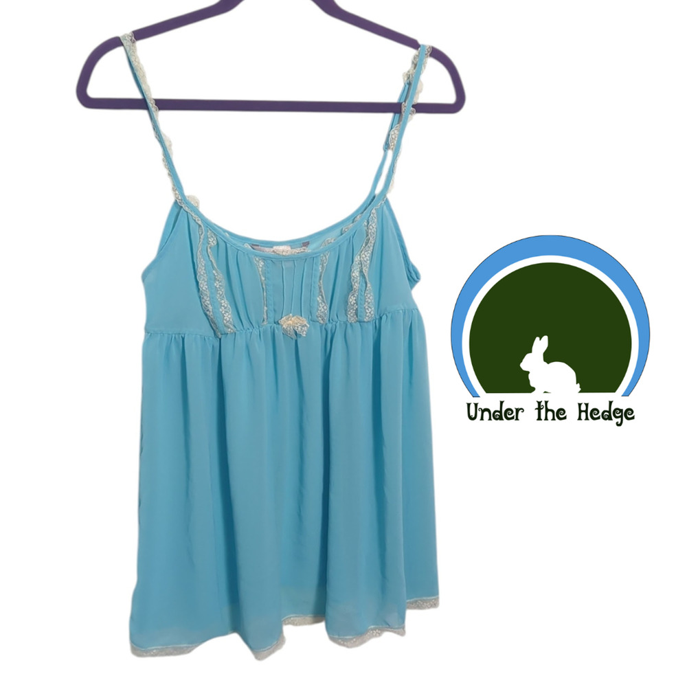 Y2K Victoria Secret Aqua Lace Chiffon Babydoll Cami Large fairy coquette Z1